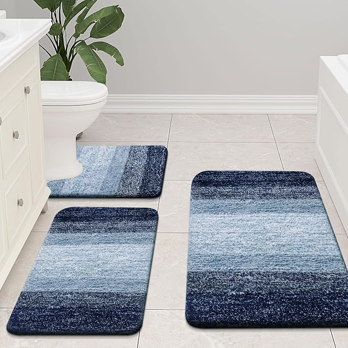Arotive Microfiber Bathroom Rugs, Shaggy Soft and Absorbent Contour Toilet Rugs, Thick Plush Machine Washable Dry Bath Mats for Toilet Base, 30x20, Airy Blue, Rectangular