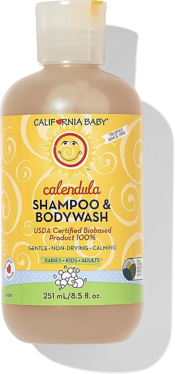 California Baby Calendula Baby Shampoo + Baby Wash | 100% Plant-Based | Soothing Lavender Body Wash Sensitive Skin | Hypoallergenic | 251 mL / 8.5 oz