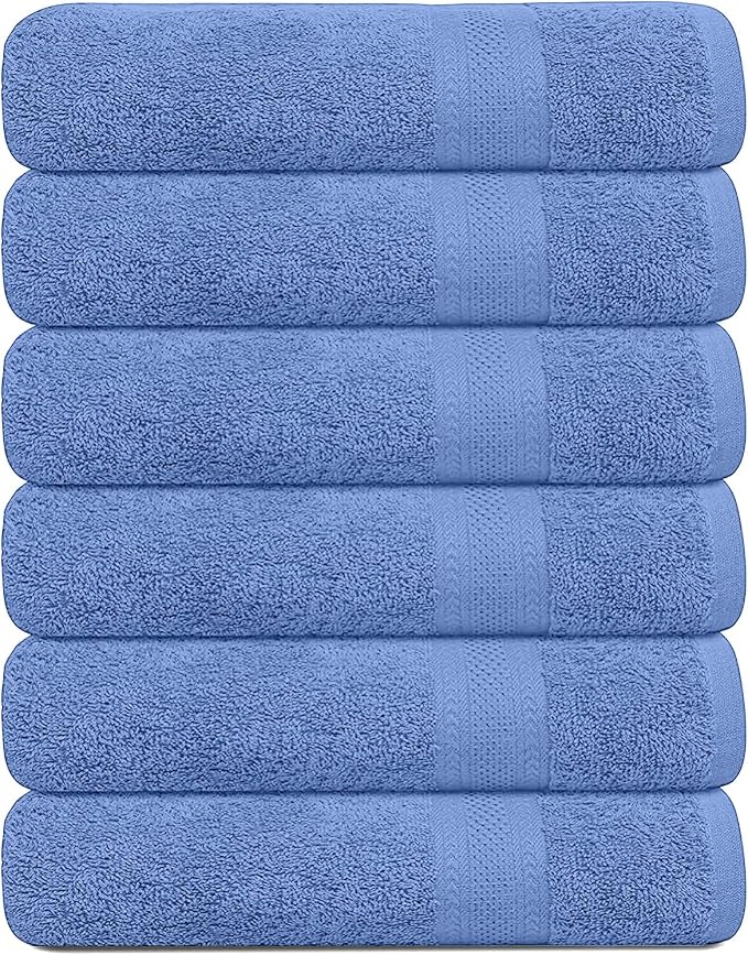 KAHAF COLLECTION 100% Cotton Bath Towels, 24x48 Pack of 6 Towels, Quick Dry, Highly Absorbent, Soft Feel Towel, Gym, Spa, Bathroom, Shower, Pool, Luxury Soft Towels (Blue, 24x48-6 Pack)