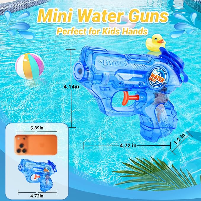Water Gun for Kids Toddler: 4 Pack Mini Water Guns Squirts Small Soaker Pistol Super Blasters with Trigger for Boys Girls Summer Swimming Pool Beach Water Outdoor Fighting Party Bath Ideas Gift Toys