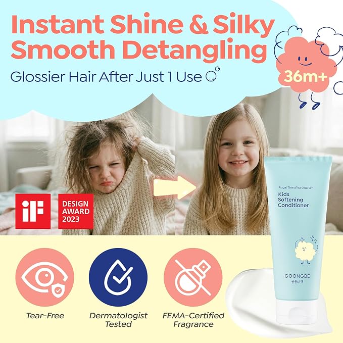 GOONGBE Kids' Korean Silicone-Free Low pH Fresh Shampoo & Conditioner for Sensitive Scalp - Deep Cleansing for Oily Scalps & Softening for Weak, Frizzy Hair - Allergen-Free Scent, 10.1 fl.oz & 6.76 oz