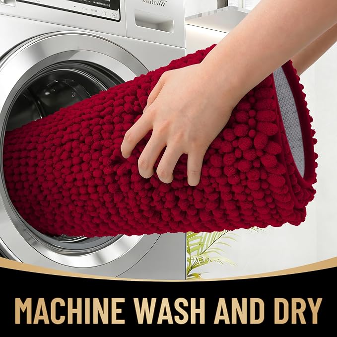 OLANLY Thick Small Bathroom Rugs 24x16, Extra Soft Absorbent Chenille Bath Rugs, Rubber Backing, Machine Wash Dry, Bath Mats for Bathroom Floor, Tub and Shower, Home Decor Accessories, Red