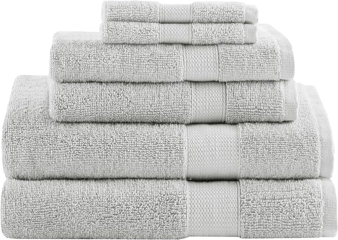 Comfort Spaces Turkish Bathroom Towel Set 6 Piece Luxury Bath Towel Set 2 Hand Towel for Bathroom 2 Washcloth 2 Large Bath Towel Sets Long Staple Soft Quick Dry Towel Set Light Grey