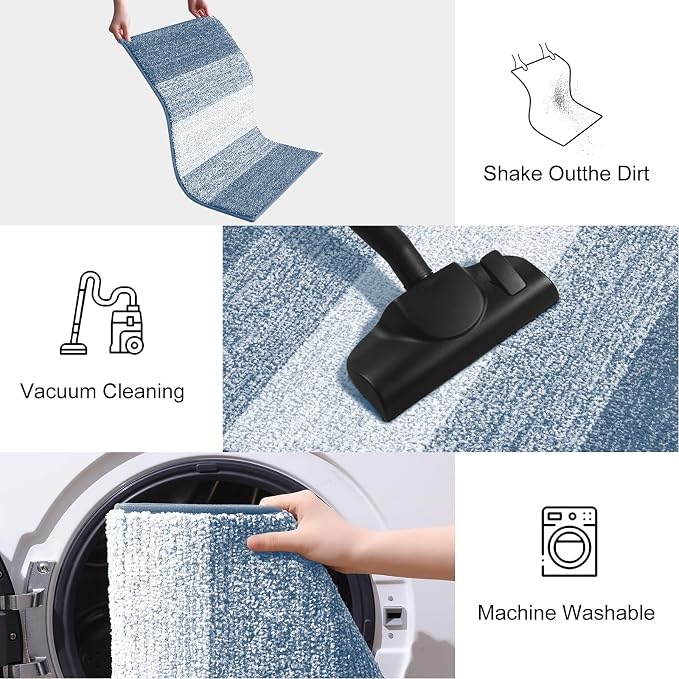 Smiry Dog Door Mat for Muddy Paws, Absorbs Moisture and Dirt, Low-Profile Entryway Mat with Non-Slip Backing, Entry Indoor Outdoor Doormat for Inside Floor (70x32 Inches, Light Blue, Striped)