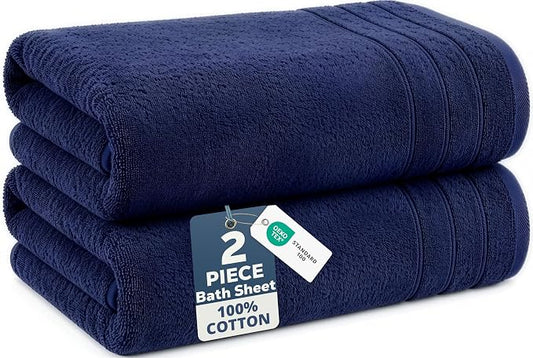 Casa Platino 100% Cotton 2 Pack Bath Sheets Set (36"x72") - Ring Spun Cotton Extra Large Bath Towels Set - Quick Dry, Soft & Absorbent Oversized Towel Sets - Dorm Essentials for Boys - Navy Blue