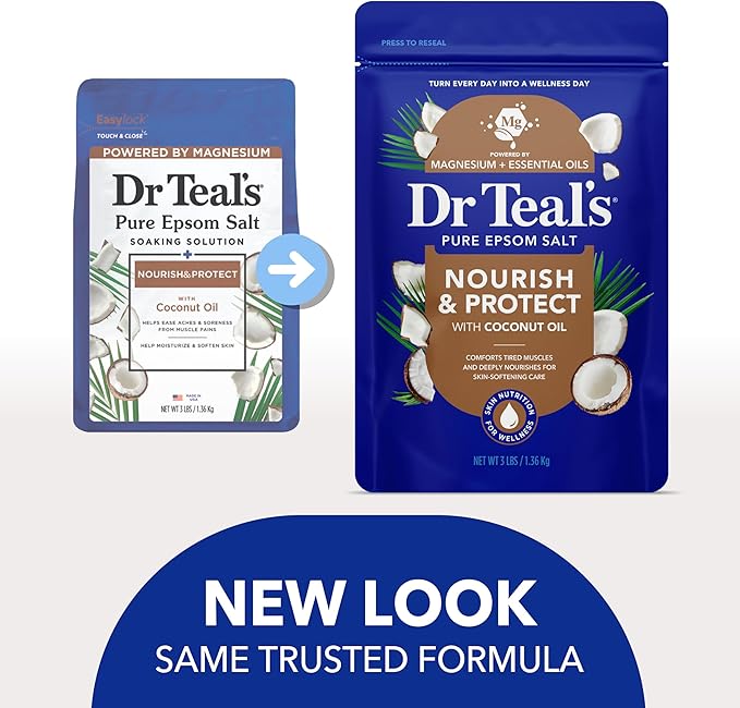 Dr Teal's Epsom Salt Magnesium Soak, Nourish & Protect with Coconut Oil, 3 lbs