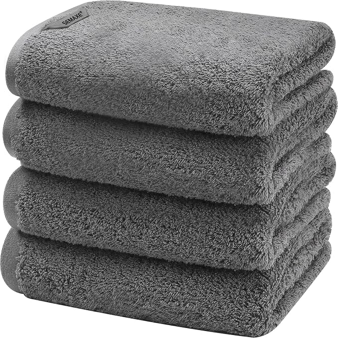 SEMAXE 4-Pack Gray Cotton Hand Towels for Bathroom with Hanging Loops | Sink-side towels for drying hands and face, ideal for bathrooms, guest baths, powder rooms, OEKO-TEX certified, easy care