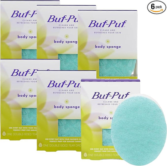 Buf-Puf Body Sponge, Bath Sponge, Dermatologist Developed, Cleanses Skin of Dirt, and Excess Oil, Reusable, Exfoliating, 6 Count