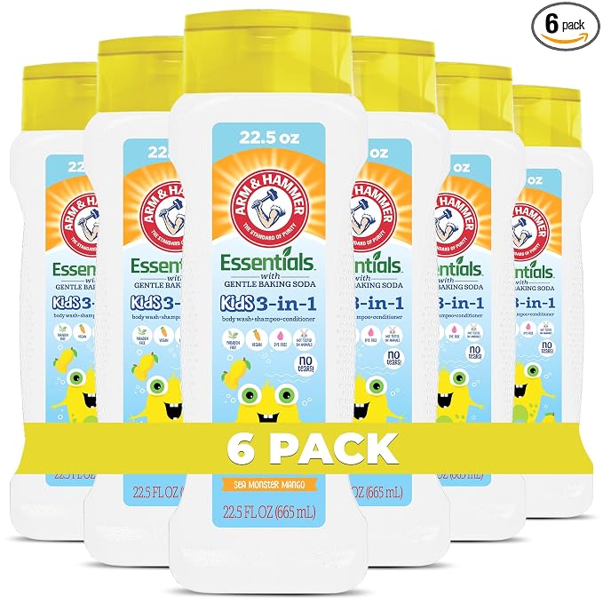 Arm & Hammer 6 Pack Essentials Kids Body Wash - 3-in-1 Sea Monster Mango 22.5oz - Non Toxic Kids Shampoo and Body Wash And Conditioner