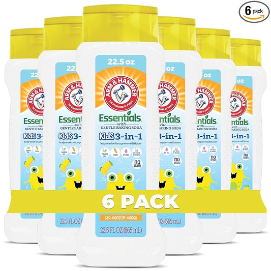 Arm & Hammer 6 Pack Essentials Kids Body Wash - 3-in-1 Sea Monster Mango 22.5oz - Non Toxic Kids Shampoo and Body Wash And Conditioner