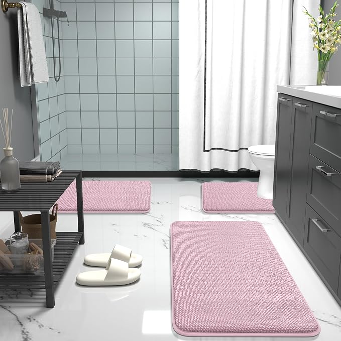 OLANLY Thick Memory Foam Bath Mat Rug 30x20, Extra Soft Absorbent Bathroom Rug, Quick Dry Bath Mats, Non-Slip, Machine Washable Carpet for Bathroom, Tub and Shower, Home Decor Accessories, Dusty Rose