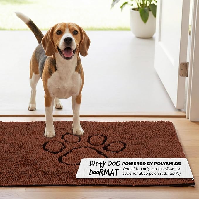 Dog Gone Smart Dirty Dog Doormat - Fast Drying Rug with Super Gripper Backing for Clean Floors - Super Absorbent and Machine Washable Mat for Muddy Paws - Brown