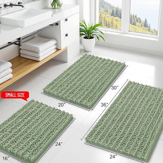Smiry Bathroom Rugs Mat 24x16, Extra Soft Absorbent Chenille Bath Rugs, Non Slip Rubber Backing Machine Washable Quick Dry Bath Mats for Bathroom Floor, Tub, Shower, Home Decor Accessories, Sage Green
