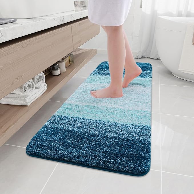 Arotive Microfiber Bathroom Rugs, Shaggy Soft and Absorbent Bath Rug, Thick Plush Machine Washable Dry Bath Mats for Bathroom, Tub and Shower, 47x17, Peacock Blue, Rectangular