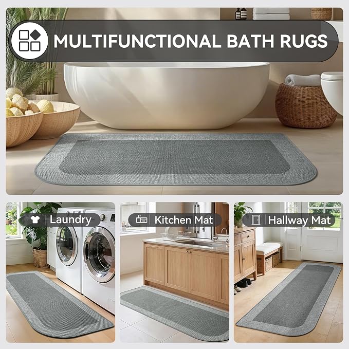 YDKGL Bathroom Runner Rug, Thin Bath Mat Non Slip Washable Long Bathroom Rugs, Rubber Backing Quick Dry for Floor, Tub and Shower, Grey 17x47