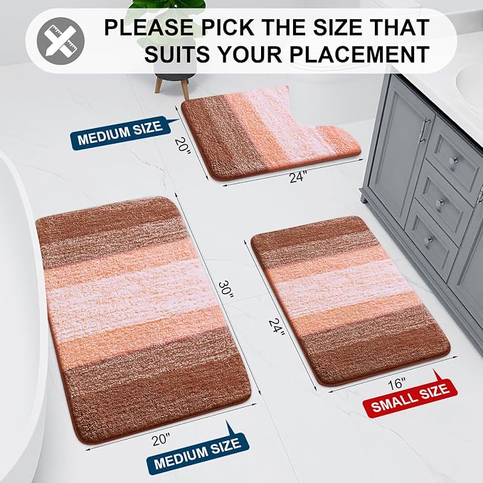 Arotive Microfiber Bathroom Rugs, Shaggy Soft and Absorbent Bath Rug, Thick Plush Machine Washable Dry Bath Mats for Bathroom, Tub and Shower, 30x20, Orange, Rectangular