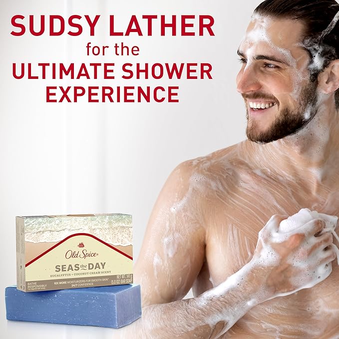 Old Spice Premium Bar Soap, Seas The Day Eucalyptus and Coconut Cream Scent, With Plant Based Cleansers, 5.0 oz (Pack of 6)