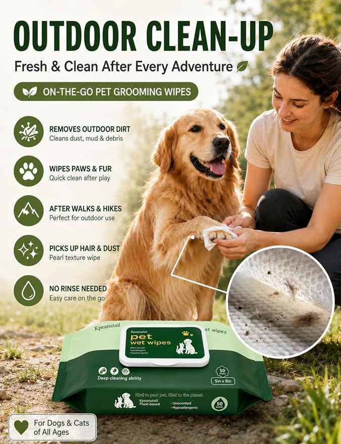 Pet Wipes for Paws and Butt Unscented Hypoallergenic Dog Wipes Gentle Earth-Friendly 50 PCS Cleaning Wipes for Puppies,Kittens & Senior Pets Deodorizing Waterless Bathing Wipes | Cleansing & Deodorizing Unscented Plant-Based Hypoallergenic Pet Wipes
