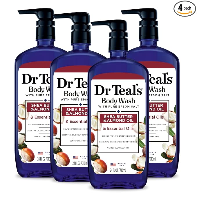 Dr Teal's Body Wash with Pure Epsom Salt, with Shea Butter & Almond Oil, 24 fl oz (Pack of 4)