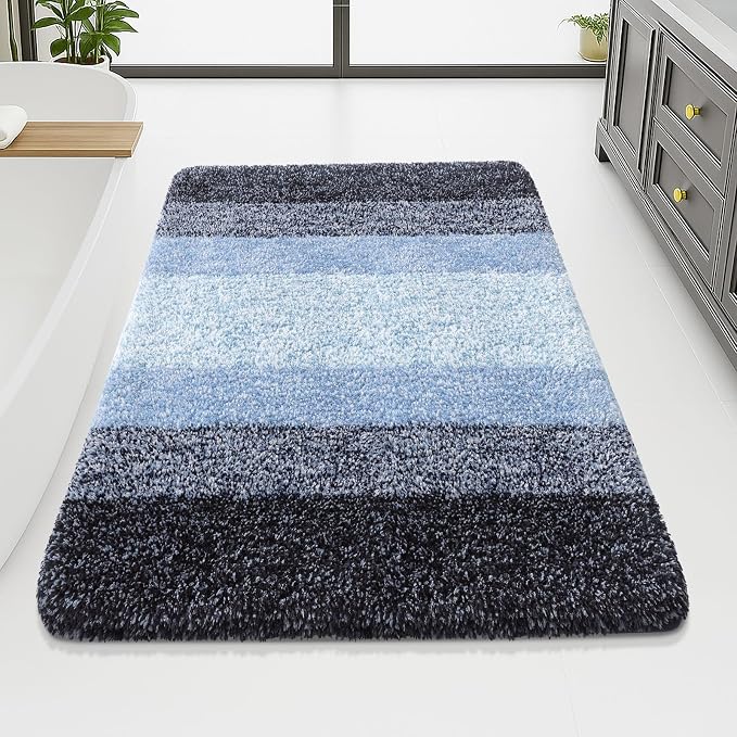 Arotive Microfiber Bathroom Rugs, Shaggy Soft and Absorbent Bath Rug, Thick Plush Machine Washable Dry Bath Mats for Bathroom, Tub and Shower, 70x46, Blue, Rectangular