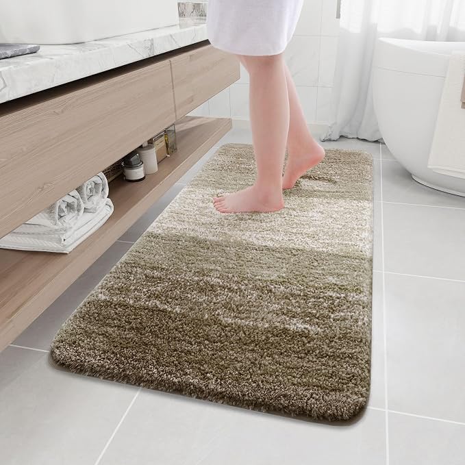 Arotive Microfiber Bathroom Rugs, Shaggy Soft and Absorbent Bath Rug, Thick Plush Machine Washable Dry Bath Mats for Bathroom, Tub and Shower, 47x24, Coffee, Rectangular