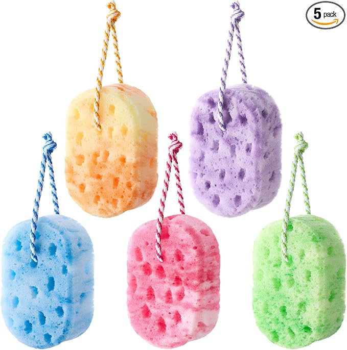 Boao 5 Pieces Soft Bath Sponge Shower Natural Gentle Soothing Body Fiber Exfoliating Shower Sponge Wash Bouquet for Women Men, Random Color (Bright Color)