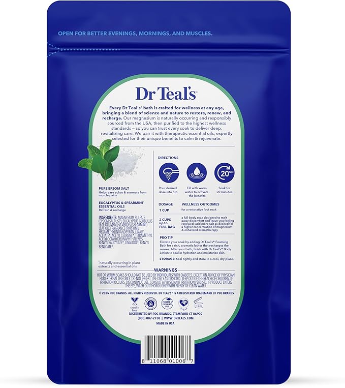 Dr Teal's Epsom Salt Magnesium Soak, Relax & Relief with Eucalyptus & Spearmint Essential Oils, 3 lbs