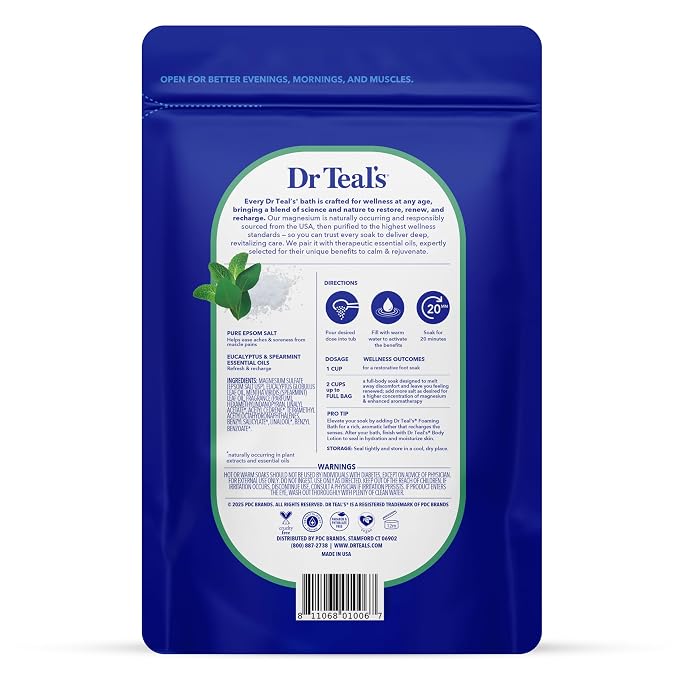 Dr Teal's Pure Epsom Salt, Relax & Relief with Eucalyptus and Spearmint, 3 lb (Pack of 4)