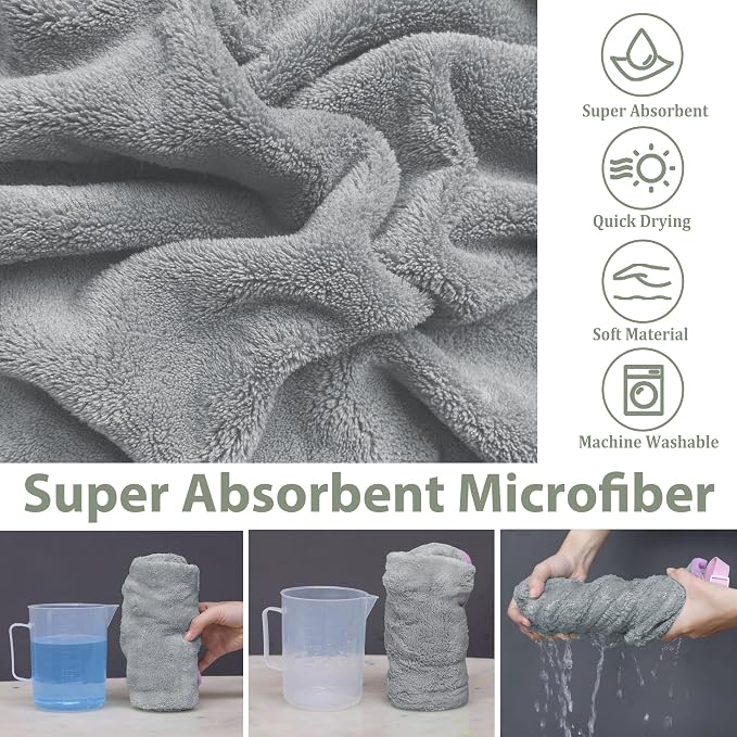 Dog Bathrobe Super Absorbent Towel Robe - Microfiber Bath Towels Fast Drying Coat for Dogs, Cute Dogs Clothes Adjustable Collar & Belly Strap Warm Keeping Hooded Dog Towel (Grey, X-Large)