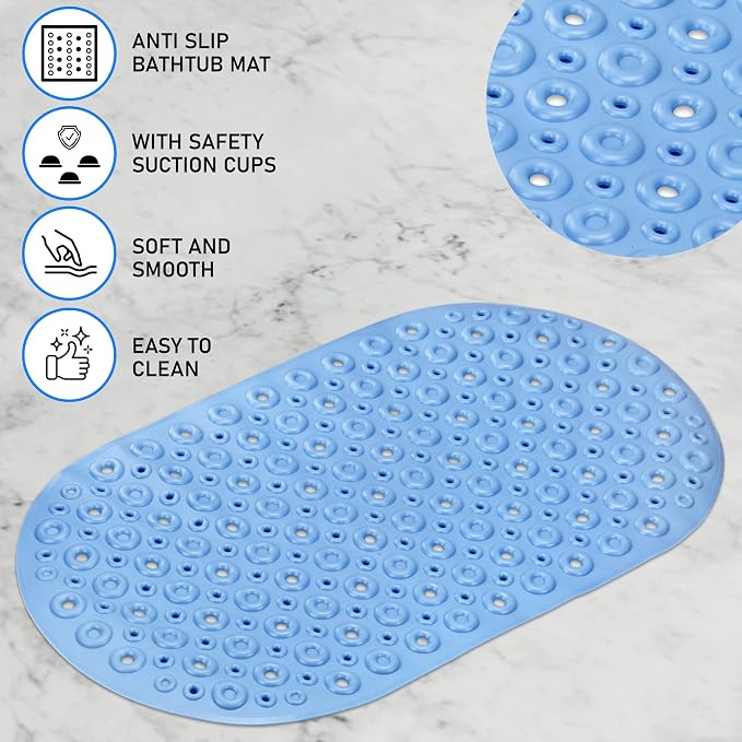 DecorRack Oval Bathtub Mat, Non-Slip PVC Shower Mat with Safety Suction Cups, Latex Free Quick Draining Design, 27 x 15 inches