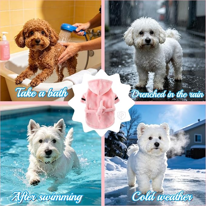 Dog Bathrobe Thicken Pet Drying Coat Super Absorbent Puppy Bathrobe Towel Hooded Towel Robe for Small Dog Cat