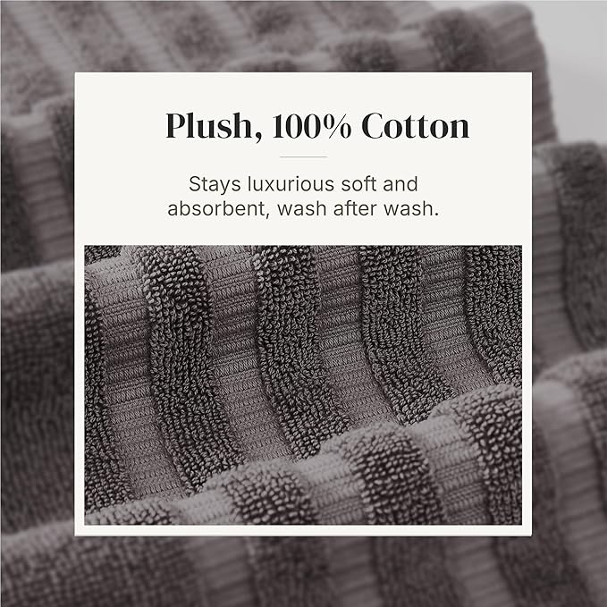 Modern Threads 6 Piece Bath Towel Set – Bathroom Set with 2 Bath Towels, 2 Hand Towels, and 2 Wash Cloths – 100% Cotton, Super Absorbent & Extra Soft – Reversible Classic Diamond (Gray)