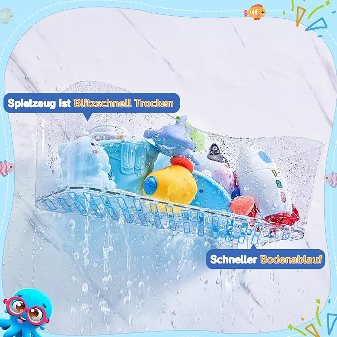 Antimbee Clear Bath Toy Storage, Large Capacity Bath Toy Holder, Quick Dry Bathtub Toy Storage Organizer, No Drill Adhesive Shower Caddy, Bathroom Shower Toy Basket for Baby Toddler Kids, 2 Pack