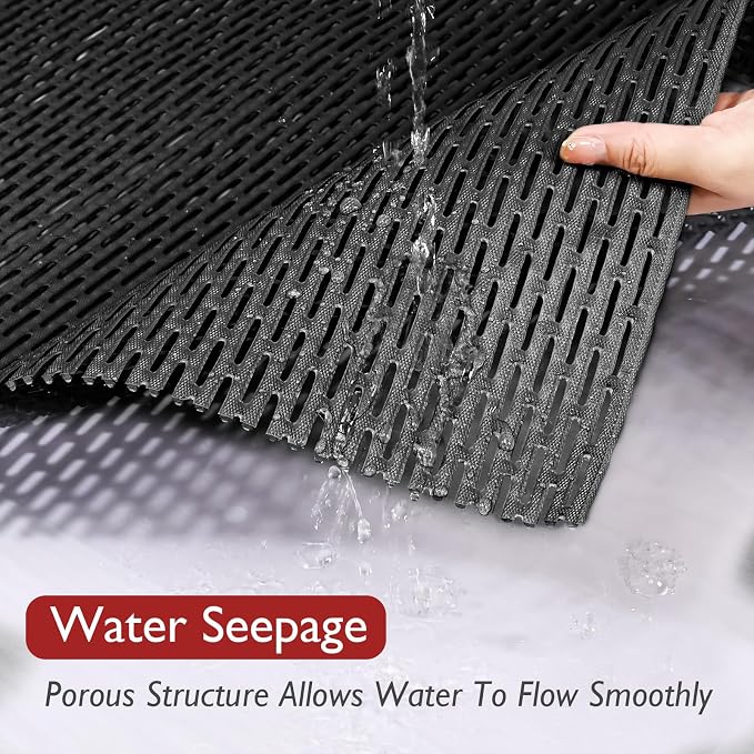 Extra Large Non-Slip Shower Mat, Fast-Dry PVC Bath Stall & Tub Mat, Drain-Hole Design,for Shower Stall Tub for Elderly/Kids，Non Slip Bathroom Safety Accessory，Black 32"x17"