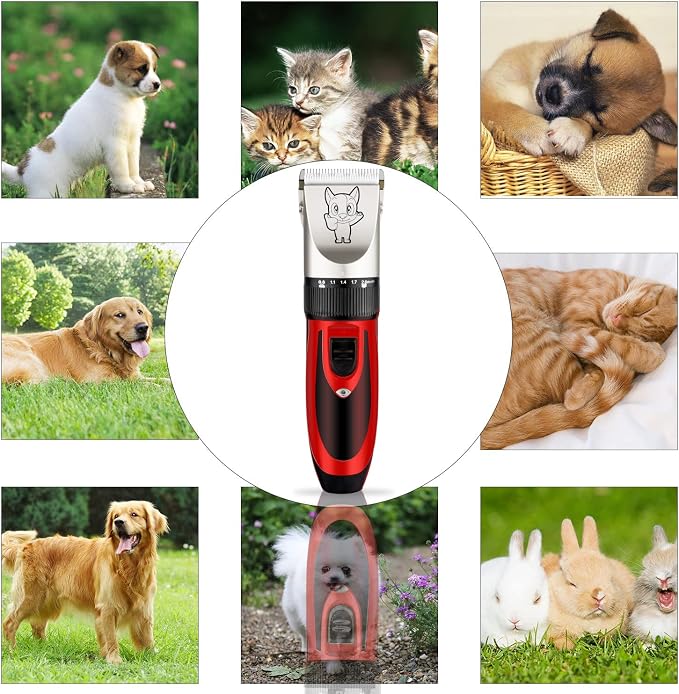 Highdas Dog Clippers for Grooming Low Noise, Cordless Electric Dog Grooming Kit Clippers Rechargeable, Quiet Dog Shaver, Pet Hair Trimmer Kit for Dogs & Cats (Red)