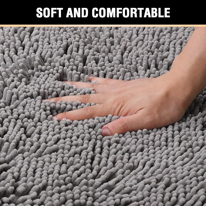 H.VERSAILTEX Bath Mat Bathroom Rug Bath Rugs for Bathroom Non Slip Bath Mats Extra Thick Chenille Rug 17" x 24" Absorbent Soft Shaggy Washable Dry Fast Plush Rugs for Bathtubs - Dark Grey