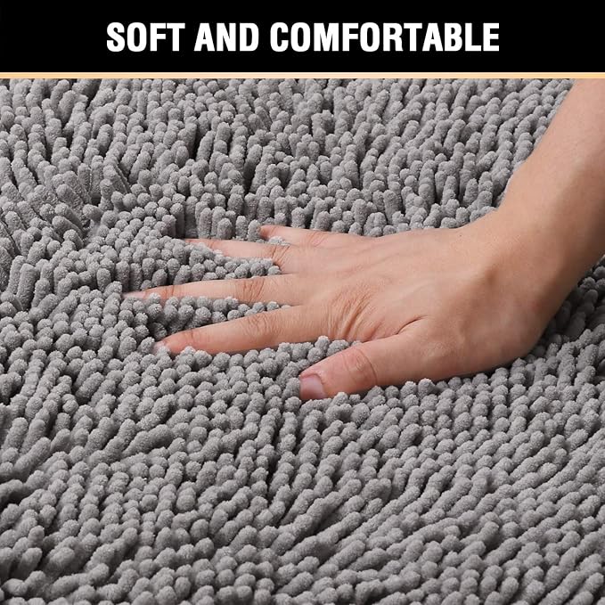 H.VERSAILTEX Microfiber Bath Rugs Chenille Floor Mat Ultra Soft Washable Bathroom Dry Fast Water Absorbent Bedroom Area Rugs Grey, 20 inches by 32 inches