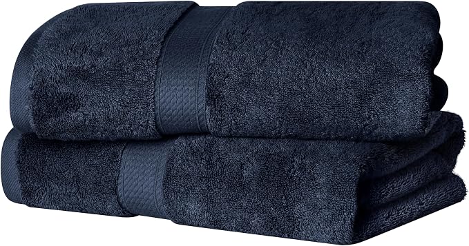 SUPERIOR Egyptian Cotton Plush & Absorbent, Bath Towel Set of 2, Navy Blue | Quick Dry, Soft Luxury Towel Set, Bath Essentials for Bathroom, Guest Bath, Spa, 2 Piece Bath, Madeline Towels