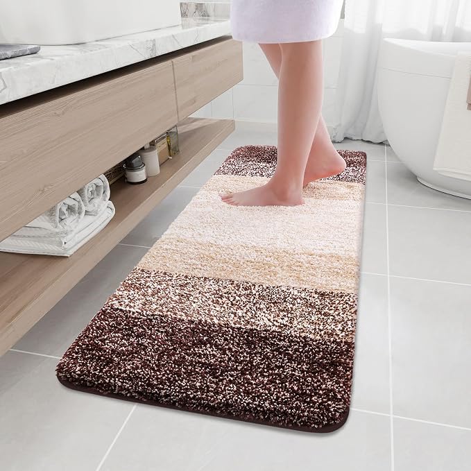 Arotive Microfiber Bathroom Rugs, Shaggy Soft and Absorbent Bath Rug, Thick Plush Machine Washable Dry Bath Mats for Bathroom, Tub and Shower, 59x17, Brown, Rectangular