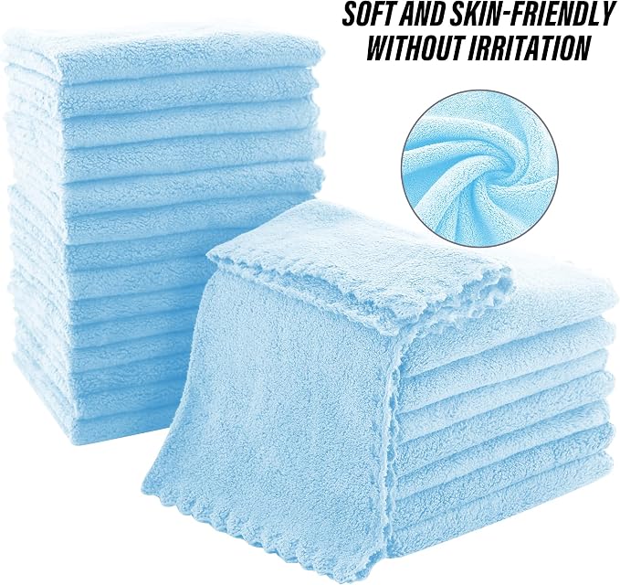 MOONQUEEN Ultra Soft Premium Washcloths Set - 12 x 12 inches - 24 Pack - Quick Drying - Highly Absorbent Coral Velvet Bathroom Wash Clothes - Use as Bath, Spa, Facial, Fingertip Towel (Aquamarine)