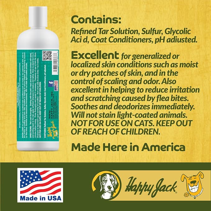 Happy Jack Dog Itch Relief Shampoo & Medicated Treatment, 16 oz | Stops Itching, Scratching & Gnawing Fast, Soothes Flea Bites & Allergies, Skin & Coat Care