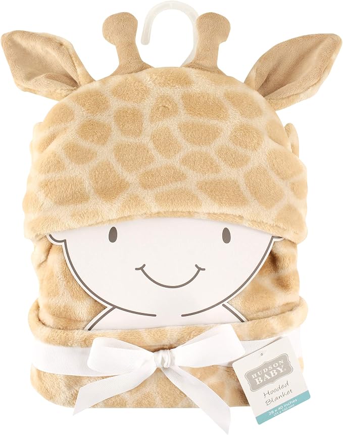Hudson Baby Unisex Baby and Toddler Hooded Animal Face Plush Blanket, Giraffe, One Size