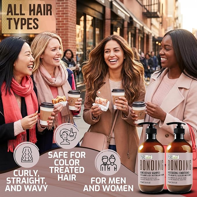 Bonding Repair Shampoo and Conditioner Set - Sulfate Free, Frizz Control for Dry, Damaged Hair - Bond Hydrating Salon Formula - Deep Conditioning Care for Women and Men - 16 Fl Oz (Set of 2)