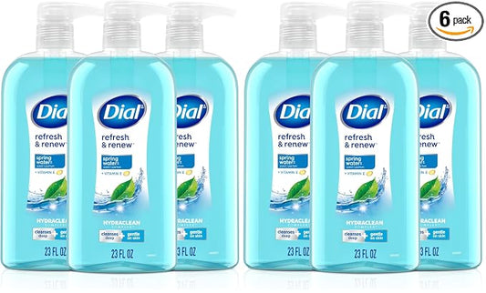 Dial Body Wash,Refresh & Renew Spring Water,23 Fl Oz,Hydraclean Complex & Vitamin E,Gentle,Leaves Skin Feeling Nourished,Dermatologist-Tested,No Parabens-& Sulfates,(Pack of 6)
