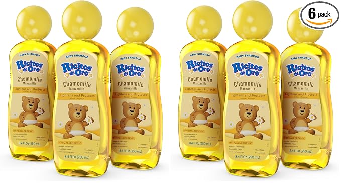 Ricitos de Oro Baby Shampoo with Chamomile – Gentle and Tear-Free Formula for Babies and Kids,Natural Lightening-and Soft Conditioning Hair Care,Paraben-Free,Safe Daily Use,8.4 fl oz,(Pack of 6)