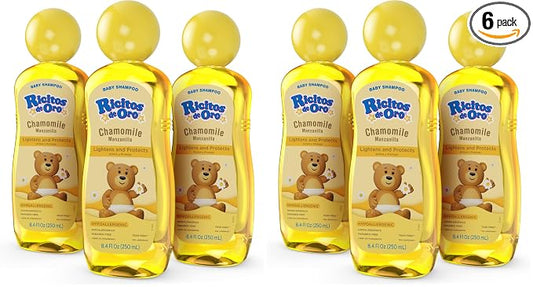 Ricitos de Oro Baby Shampoo with Chamomile – Gentle and Tear-Free Formula for Babies and Kids,Natural Lightening-and Soft Conditioning Hair Care,Paraben-Free,Safe Daily Use,8.4 fl oz,(Pack of 6)