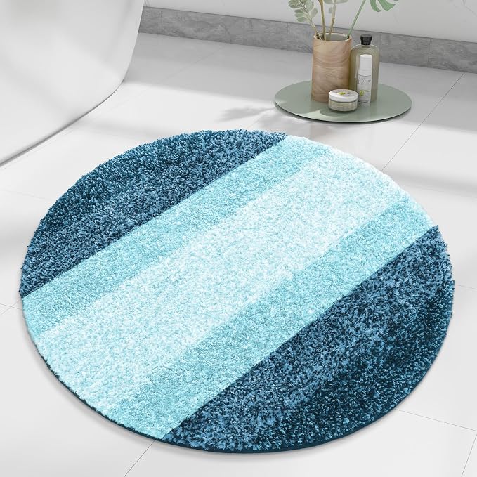 Arotive Microfiber Bathroom Rugs, Shaggy Soft and Absorbent Bath Rug, Thick Plush Machine Washable Dry Bath Mats for Bathroom, Tub and Shower, 24x24, Peacock Blue, Round