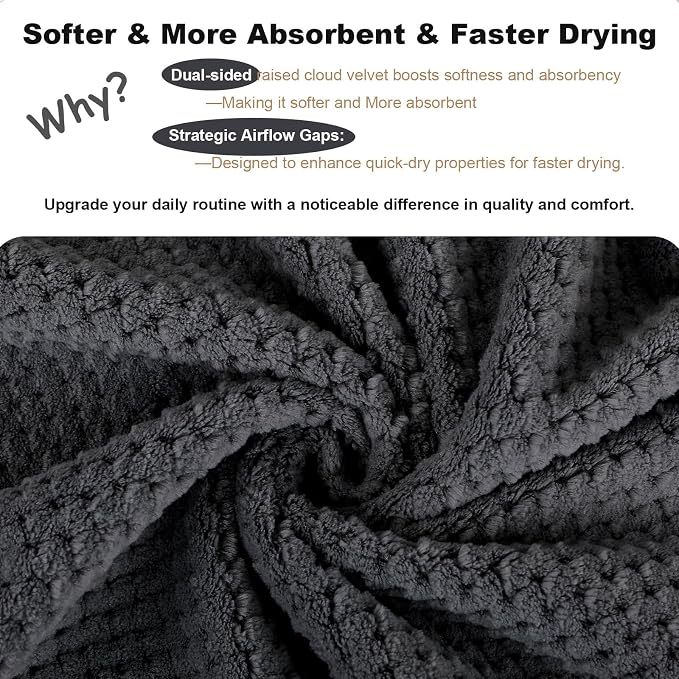 2 Pack Bath Towel Set, Waffle Bath Towel Set, Super Soft Highly Absorbent, Sturdy Quick Drying Towels for Bathroom, Gym, SPA, Yoga (2 Piece 35" x 70", 2Grey)