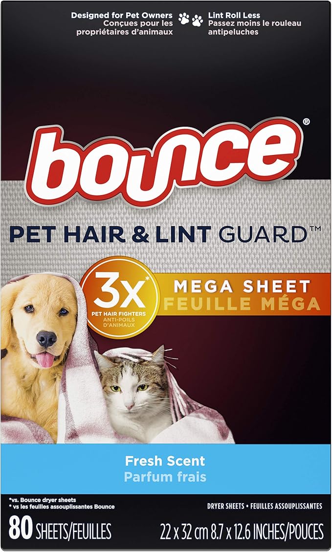 Bounce Pet Hair and Lint Guard Mega Dryer Sheets, Fresh Scent, 80 ct