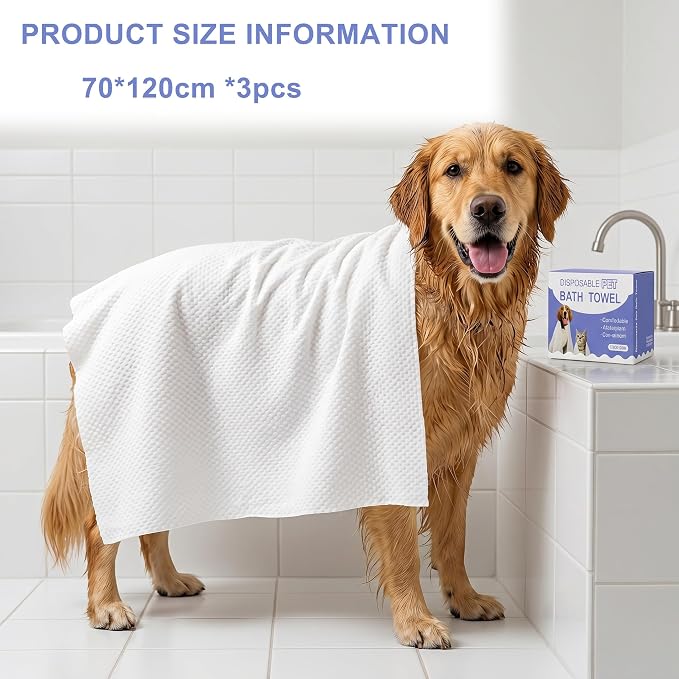 3-Pack Large Disposable Dog Towels, Absorbent Dry Wipes for Big Breeds | Absorbent & Quick-Dry / 27.5" x 47.2" Large Towel / Soft & Scratch-Free / Disposable & Time-Saving